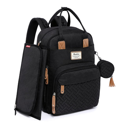 RUVALINO Wickelrucksack mit Wickelauflage und Schnullerhalter, schwarz, aus wasserfestem Stoff