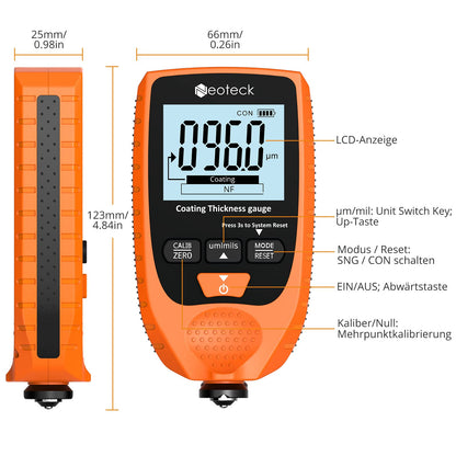 Neoteck Lackdickenmessgerät Auto – Stahl Alu 0-1500μm