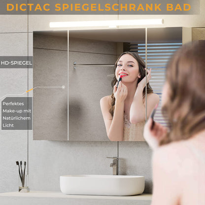 DICTAC Spiegelschrank Bad Beleuchtung Steckdose 90x60cm Weiss