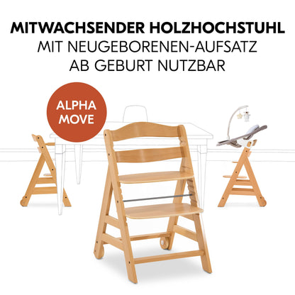 hauck Alpha Move Newborn Set Deluxe Holz Hochstuhl Natur Sand Beige