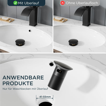 FORIOUS Wasserfall Waschtischarmatur schwarz matt mit Ablaufgarnitur
