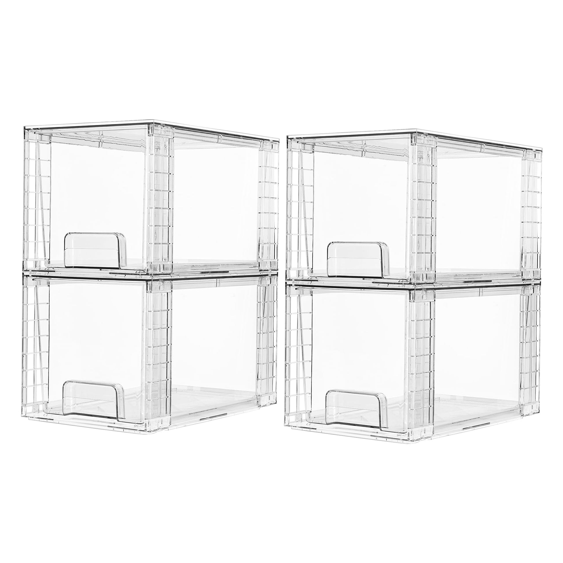 Vtopmart Aufbewahrungsschubladen 4er-Set, stapelbar und transparent, klares PET mit Griffen