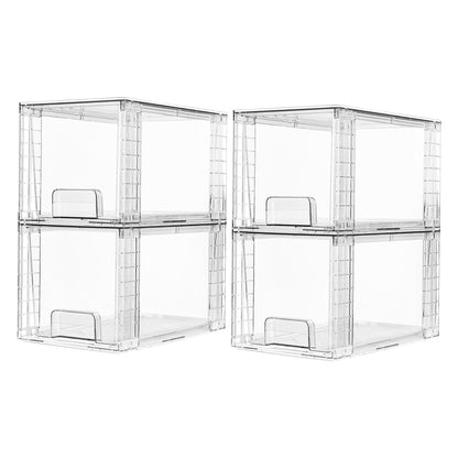 Vtopmart Aufbewahrungsschubladen 4er-Set, stapelbar und transparent, klares PET mit Griffen