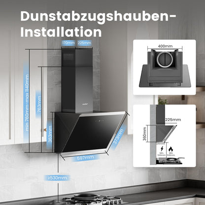 Comfee CH60J64ET4A2B Dunstabzugshaube 60 cm Kopffreihaube schwarz