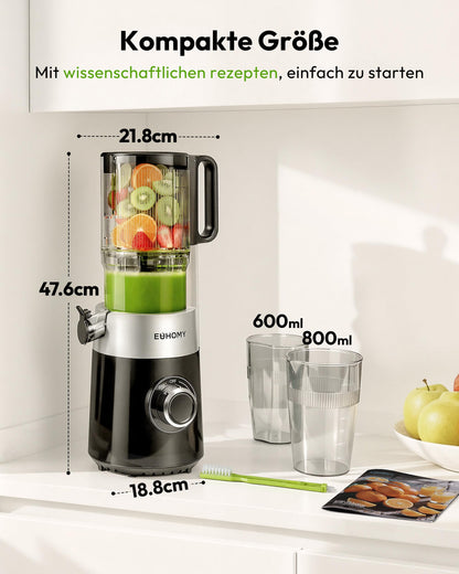 EUHOMY Slow Juicer ZM1909, Entsafter für Gemüse und Obst, 1,8 L