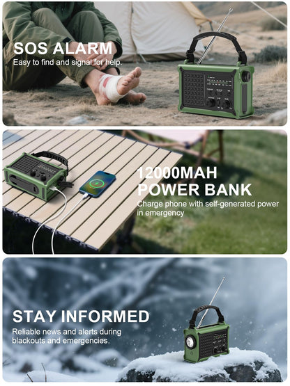ROCAM CR1030 Kurbelradio, Notfallradio mit Solar und AM/FM-Empfang