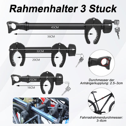 FINEW Rahmenhalter Universal für Fahrradträger – 3er-Set abschliessbar