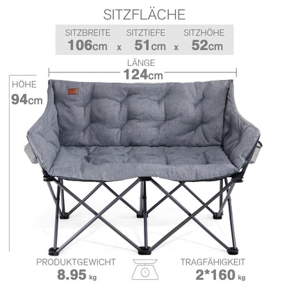 EVER ADVANCED Faltbares Campingsofa 2-Sitzer XXL - Grau