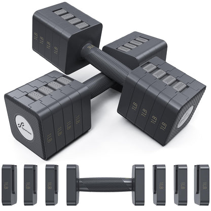 Sportneer Kurzhanteln verstellbar, 5-in-1 Hantelset, 2 x 1,36–5 kg, mit Hantelscheiben und gepolstertem Griff