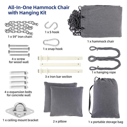 Ohuhu Hängesessel XL mit 2 Kissen, bis 150 kg, Anthrazit