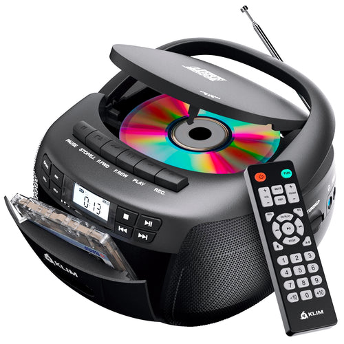 KLIM Boombox CD-Player mit Kassette, Radio, USB & Bluetooth mit Tragegriff und zwei Lautsprechern