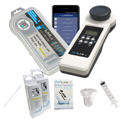 PoolLab 1.0 Photometer – Wassertester für Pool und Whirlpool mit 70 Reagenztabletten