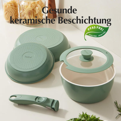 Redchef Keramik Pfannenset mit abnehmbarem Griff, 5-teilig, Induktion