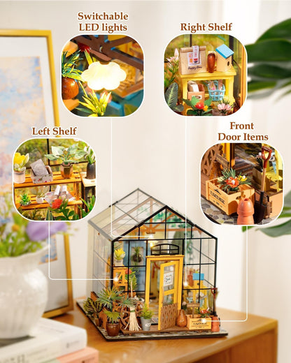 RoWood Miniatur Haus Cathys Blumenhaus, DIY Gewächshaus Bastelset