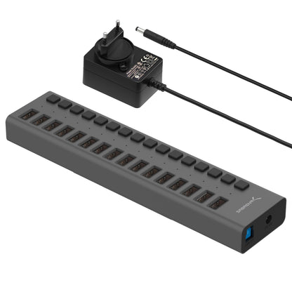 SABRENT 16-Port USB 3.2 Hub aktiv mit 90W Netzteil (HB-PU16) mit Einzelschaltern und LED-Anzeigen