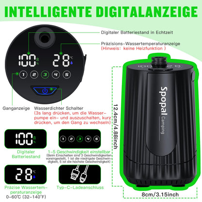 Spopal Campingdusche mit Pumpe, tragbar, 10000 mAh, IPX8