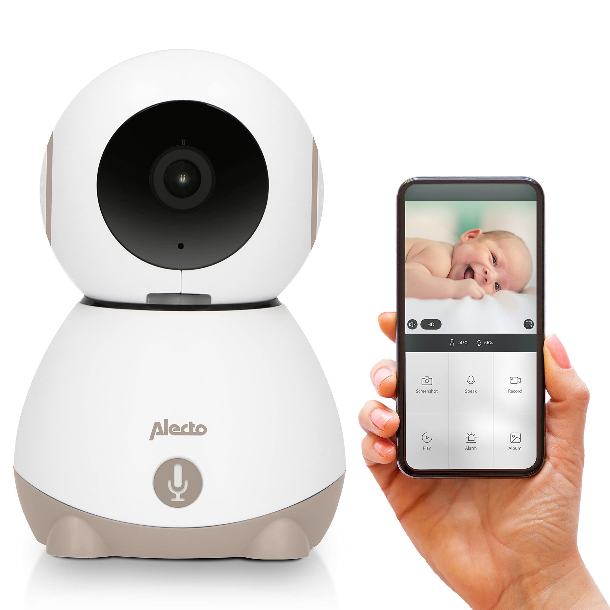 Alecto SMARTBABY10BE Video Babyphone in Weiss/Beige zur Babyüberwachung via WLAN.