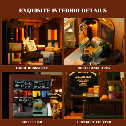 Funwhole Buchcafé Beleuchtetes Baukasten Set - 1718 Teile
