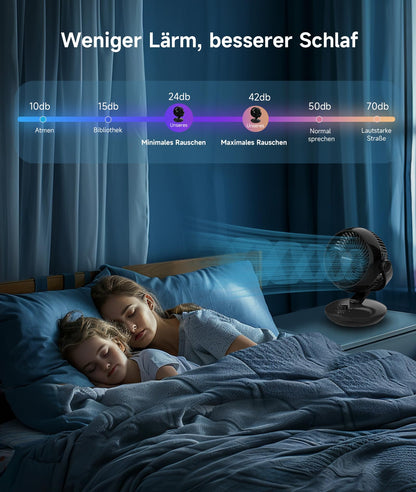 WOWDSGN Tischventilator XD-1586FB, leiser 3D-Luftzirkulator, schwarz
