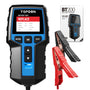 TOPDON BT200 Autobatterie Tester – Lade- & Anlasseranalyse. Schwarzes Handgerät mit Display und Klemmen. Prüft 12V-KFZ-Batterie, Lade- und Anlasser.