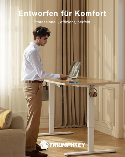 TRIUMPHKEY Höhenverstellbarer Schreibtisch 160x80 cm mit USB, Beige