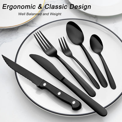 Pleafind Besteck Set 12 Personen, 72-teilig, Edelstahl, schwarz