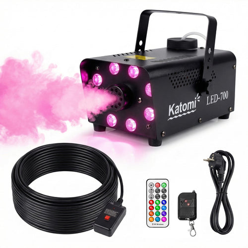 Katomi Nebelmaschine 500W Mini mit 8 RGB LEDs und Fernbedienung, kompaktes Format mit Tragegriff