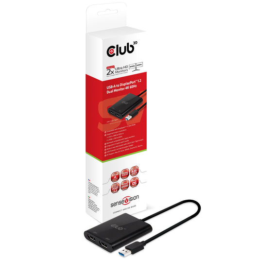 Club 3D USB A auf Dual DisplayPort 4K Adapter - Schwarz