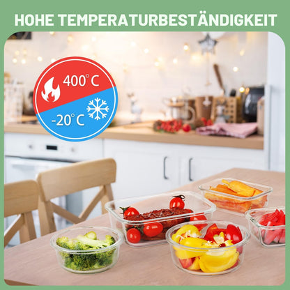 Skroam Glasbehälter Set mit Deckel, 24-teilig, BPA-frei