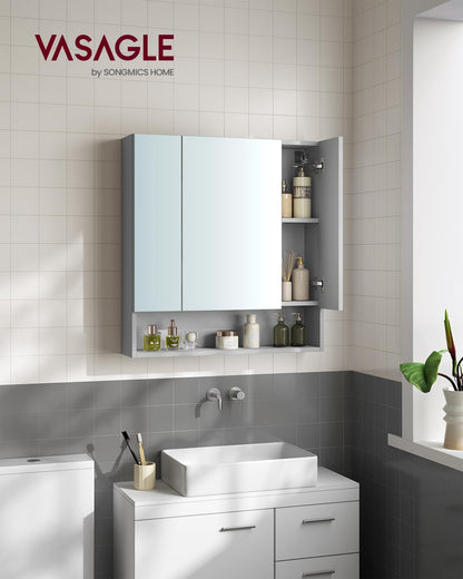 VASAGLE Kailyn Spiegelschrank – 3 Türen Taubengrau BBK129G01