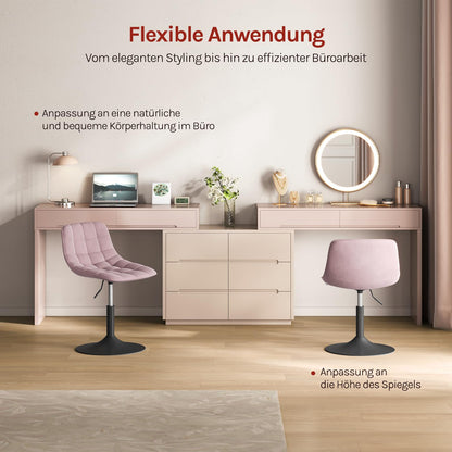 WOLTU Schminktisch Hocker mit Rückenlehne, höhenverstellbar, Samt Rosa