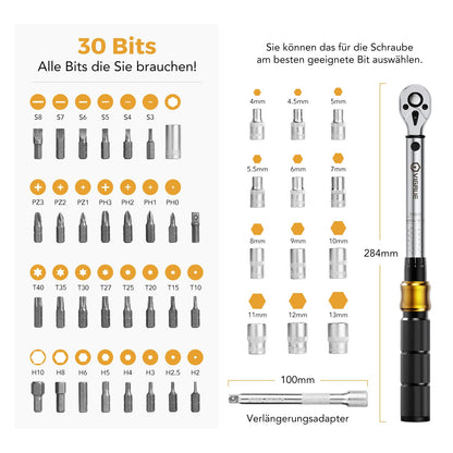 VIGRUE Drehmomentschlüssel 1/4 Zoll 5-25 Nm Set, ±4% Genauigkeit