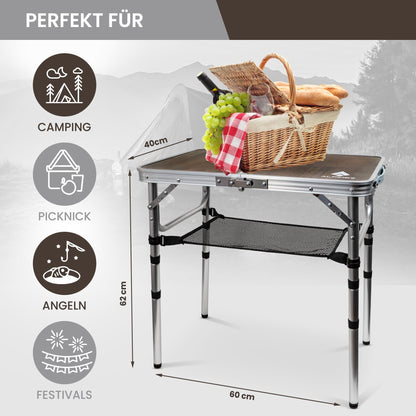 ALPINEZ Campingtisch klappbar, höhenverstellbar, 60 x 40 cm, Aluminium