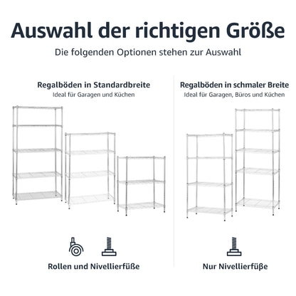 Amazon Basics Lagereinheit Schwerlast-Rollregal 5 Böden - Chrom