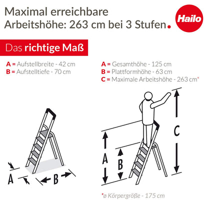 Hailo L80 ComfortLine Alu Sicherheits-Stehleiter - 3 Stufen Silber