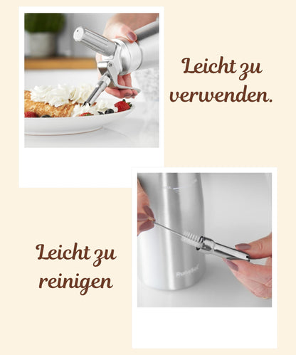 Runesol Sahnespender 500 ml aus Aluminium mit 3 Edelstahl-Düsen