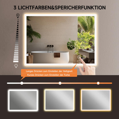 YOLEO LED Badspiegel 50x70cm – Dimmbar mit Steckdose
