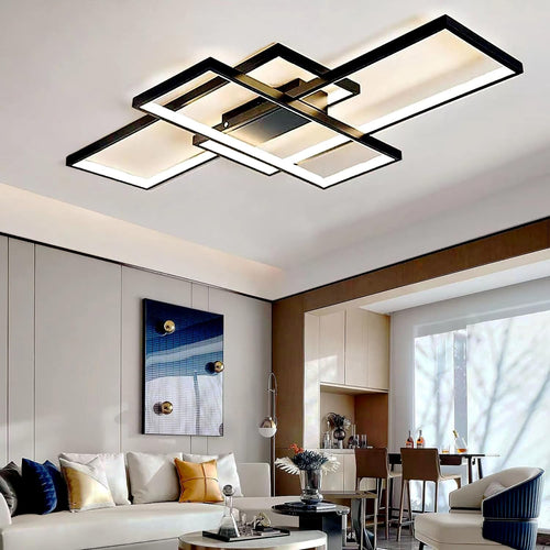 ASJK LED Deckenleuchte Modern Eckig – 80cm, Schwarz mit Fernbedienung