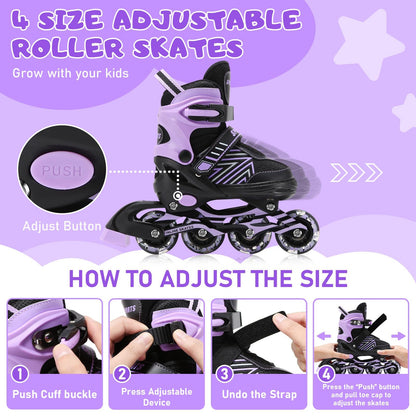 Ylaide Inline Skates Kinder verstellbar, leuchtende Rollen, EU 32-36