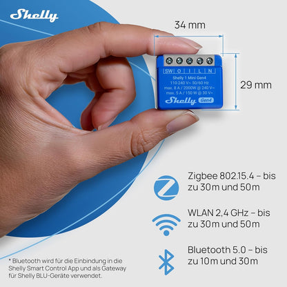Shelly 1 Mini Gen4 WLAN Smart Relaisschalter 1 Kanal 8A, 4er-Pack