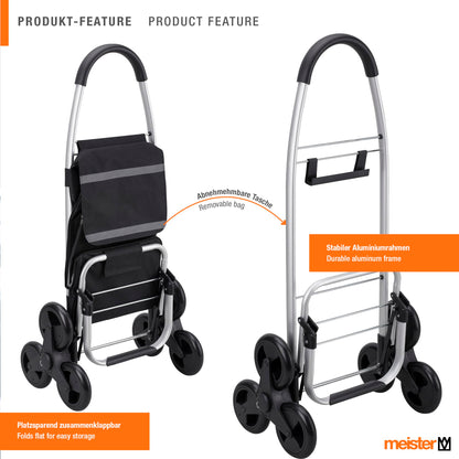 Meister Treppensteiger Einkaufstrolley Schwarz 54+5 L Einkaufsroller