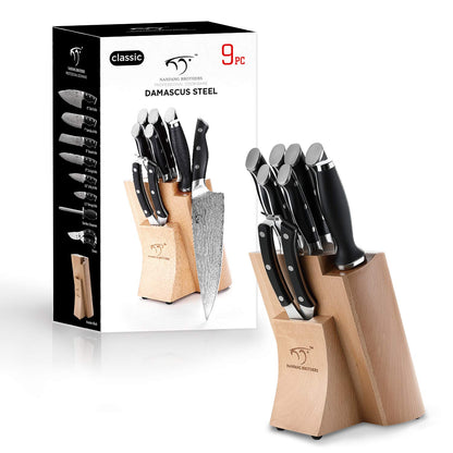 Damastmesser Set Küchenmesser – 9tlg. Profi inkl. Messerblock