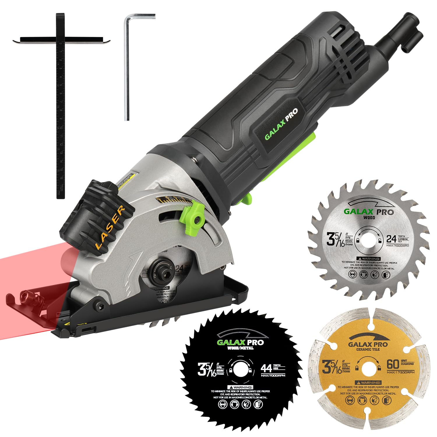 GALAX PRO Mini-Kreissäge 580W mit Laserführung und 3 Sägeblättern 85mm, kompakte Handkreissäge mit Gummigriff
