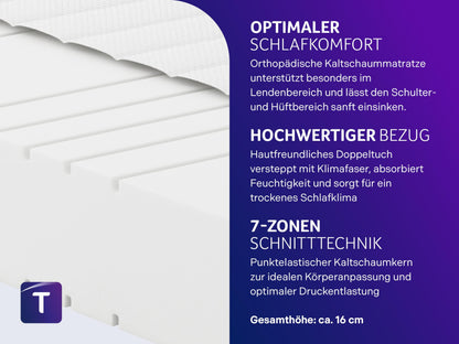 Traumnacht Orthopädische 7-Zonen Kaltschaummatratze H4 - 90x200cm