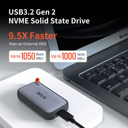 SSK Tragbare Externe NVMe SSD 2 TB - USB 3.2 Gen 2, 1050 MB/s