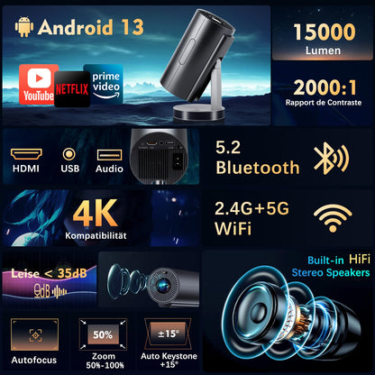 VGKE Mini Smart Beamer Heimkino Videoprojektor - 4K Autofokus