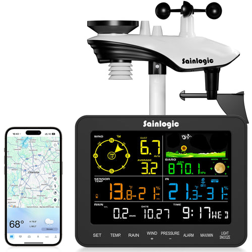 Sainlogic SA6 Plus 12-in-1 WLAN-Wetterstation mit Regenmesser, Display und Aussensensor