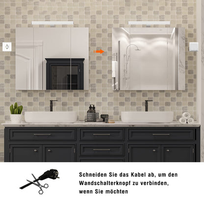 DICTAC Spiegelschrank Bad – LED Steckdose 3 Türen Weiss 70x60cm