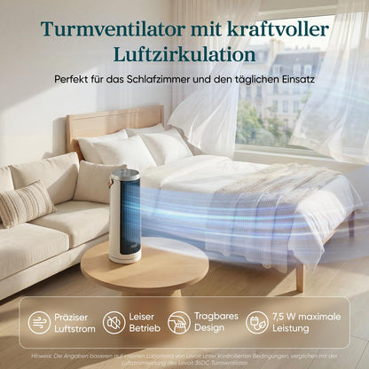 Levoit Turmventilator LTF-F132-WEU, kompakt, DC-Motor, Mondweiss