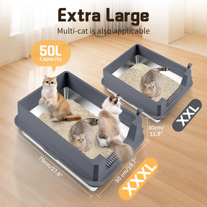 Bartuke Katzentoilette Edelstahl XXXL Katzenklo - Dunkelgrau